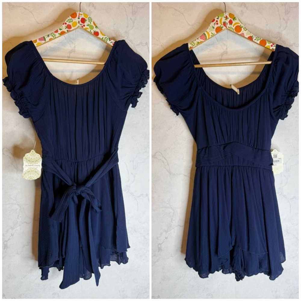 Altar’d State Navy Blue Smocked Sleeve Romper Playsuit Small